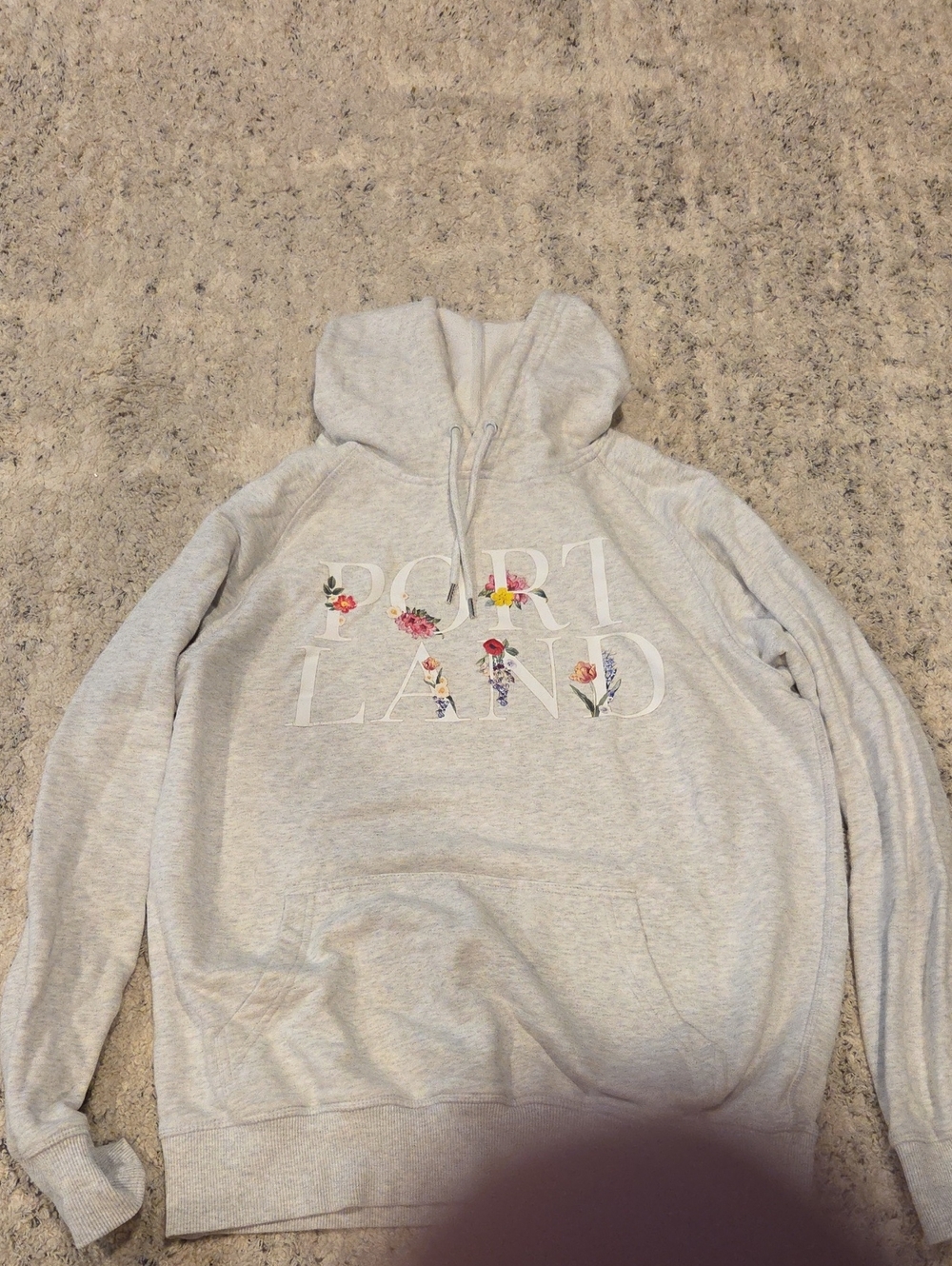 Portland Floral Lettering Hoodie - Light Gray
